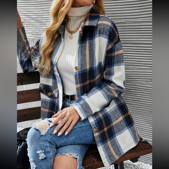 Comfy Oversized Plaid Button Down Jacket - Picture 5 of 13